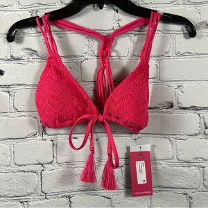 Vince Camuto Crochet Lace Tie Front Triangle Bra Bikini Dragon Fruit Pink XS NWT